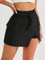 SHEIN Daily&Casual Drawstring Wide Waist Asymmetrical Hem Athletic Skort