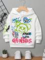 SHEIN Kids HYPEME Young Boy Cartoon & Letter Graphic Hoodie