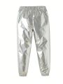 SHEIN Kids Y2Kool Young Girl Elastic Waist Metallic Jogger