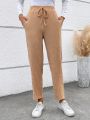 SHEIN LUNE Ladies' Solid Color Drawstring Waist Long Pants