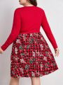 SHEIN LUNE Plus Christmas Print A-line Dress