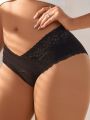 Ladies' Solid Color Lace Patchwork Triangle Panties