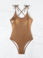 SHEIN Swim SXY One-piece Swimsuit With Solid Color Design And Strap Detail