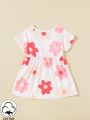 Baby Girls' Cute Flower Printed Raglan Sleeve Dress