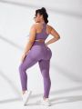 Yoga Basic Xl-xxxxl Solid Color Sports Tank Top And Leggings Set