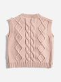 SHEIN Kids Nujoom Young Girl Pom Pom Detail Cable Knit Sweater Vest