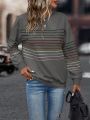 SHEIN LUNE Striped Print Drop Shoulder Sweatshirt