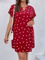 SHEIN LUNE Plus Size Heart Print V-Neckline Dress