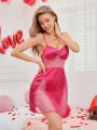 Women's Patchwork Lace Camisole Dress And Robe Set