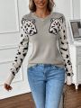 Women's Leopard Pattern Round Neck Sweater