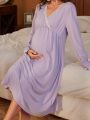 Maternity Lace Wrap Collar Nightgown