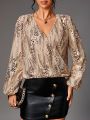 SHEIN Tall Women'S Glittery Lantern Sleeve Wrap Blouse