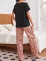 Women's Short Sleeve Long Pants Bear Print Pajama Set