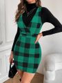 SHEIN Privé Buffalo Plaid Overall Dress Without Sweater