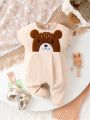 Baby Girl Casual Cute Bear Embroidered Short Sleeve Jumpsuit For Summer