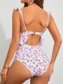 SHEIN Swim Vcay Women'S Floral Print Ruffled One Piece Swimsuit