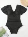 Ladies' Ruffled Trim One-piece Swimwear With Tie Straps