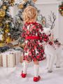 Baby Girl Christmas Elk & Plaid Belted Dress