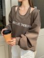 Dazy Star Women's Hollow Out Sweatshirt With Slogan Print
