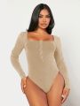 SHEIN SXY Solid Color Long Sleeve Bodysuit