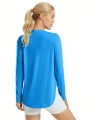 Women's Split Hem Sun Protection Long Sleeve T-shirt With Collar/blue