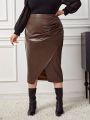 SHEIN Privé Plus Size Elegant Pu Leather Midi Skirt
