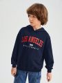 SHEIN Kids EVRYDAY Boys' Casual Letter Printed Hoodie Sweatshirt