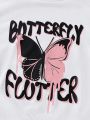 Tween Girl Butterfly & Letter Graphic Thermal Lined Sweatshirt