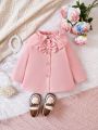 Baby Girl Ruffle Neck Button Front Ruffle Trim Bow Front Coat