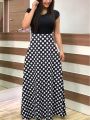 Women'S Plus Size Polka Dot Printed Splicing Dress