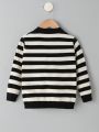 Little Girls' Banana Embroidered Striped Sweater With Round Neckline