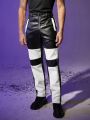 Manfinity Fever City Men's Woven Casual Pu Leather Patchwork Long Pants