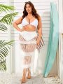 SHEIN Swim BAE Plus Size Women's Tasseled Cardigan And Skirt