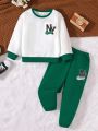 SHEIN Kids SPRTY Young Boy Letter Graphic Sweatshirt & Sweatpants