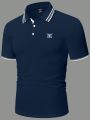 Manfinity Men'S Plus Size Embroidery And Print Short Sleeve Polo Shirt