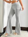 SHEIN SXY Ladies' Solid Color Flap Pocket & Side Striped Flared Pants