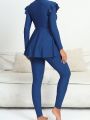 SHEIN Swim Mulvari Ruffle Trim Full Cover Burkini Swimsuit