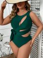 SHEIN Swim Chicsea Women's Plus Size Hollow Out & Knotted One Piece Swimsuit