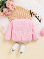 SHEIN Baby Girls' Lovely Pink Plush Bowknot Embroidered Long Sleeve Sweatshirt