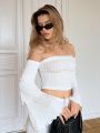 SHEIN Essnce Off-Shoulder Bell Sleeve Cropped T-Shirt