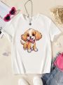 SHEIN Tween Girls Cartoon Dog Pattern Short-Sleeved T-Shirt
