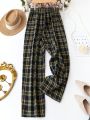 SHEIN LUNE Plus Size Plaid Pattern Pants