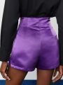 SHEIN BIZwear Ladies' Solid Color Shorts With Decorative Buttons