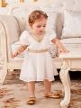 SHEIN Baby Girl Casual Holiday Style Short Sleeve Waist-Cinching Dress With Golden Tape