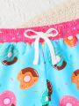 Baby Boys Donuts Print Drawstring Waist Swim Shorts