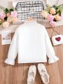 Girls' (little) Stand Collar Long Sleeve Blouse With Ruffle Detail