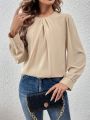 SHEIN Frenchy Women's Solid Color Bubble Sleeve Long Sleeve Shirt With Round Neck