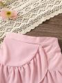 SHEIN Kids Academe Girls' Skort With Ruffle Hem And Pink Shorts