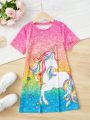 SHEIN Kids QTFun Girls Unicorn Print Tee Dress