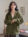 FRIFUL Shawl Collar Open Front Cardigan With Double Pockets